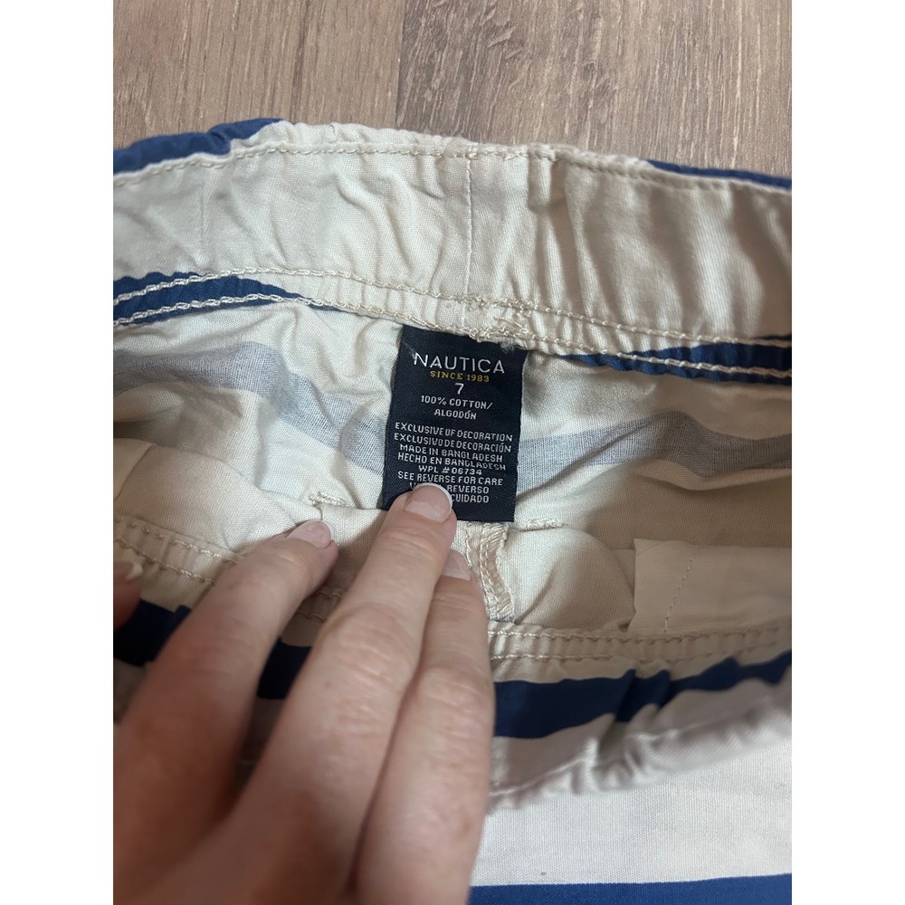 Boys Nautica Blue White Striped Shorts Size 7 Cotton Elastic Waist Casual Summer - Picture 2 of 4